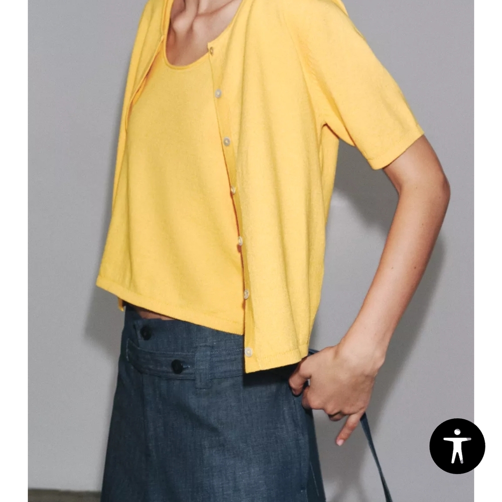 Zara Yellow Short-Sleeve Cardigan Set